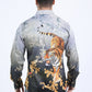 Mens Satin Digital Print Black Shirt with Rhinestones Applique