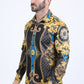 Mens Satin Digital Print Black Shirt with Rhinestones Applique