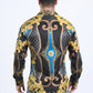 Mens Satin Digital Print Black Shirt with Rhinestones Applique