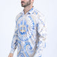 Mens Satin Digital Print White Shirt with Rhinestones Applique