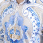 Mens Satin Digital Print White Shirt with Rhinestones Applique