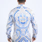 Mens Satin Digital Print White Shirt with Rhinestones Applique