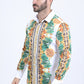 Mens Satin Digital Print White Shirt with Rhinestones Applique