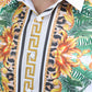 Mens Satin Digital Print White Shirt with Rhinestones Applique