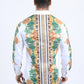 Mens Satin Digital Print White Shirt with Rhinestones Applique