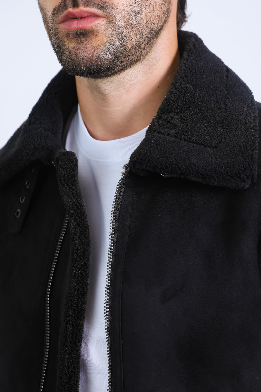 Men's Suede Black Jacket w/ Faux Shearling-lined