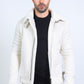 Men's Suede White Jacket w/ Faux Shearling-lined