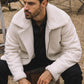 Men's Suede White Jacket w/ Faux Shearling-lined