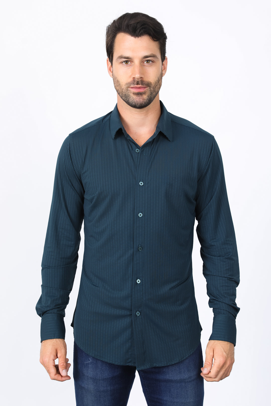 Men’s Modern Fit Stretch Dress Shirt - Teal – Platini Fashion