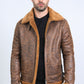 Men's Washed Suede Brown Jacket w/ Faux Shearling-lined