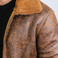 Men's Washed Suede Brown Jacket w/ Faux Shearling-lined