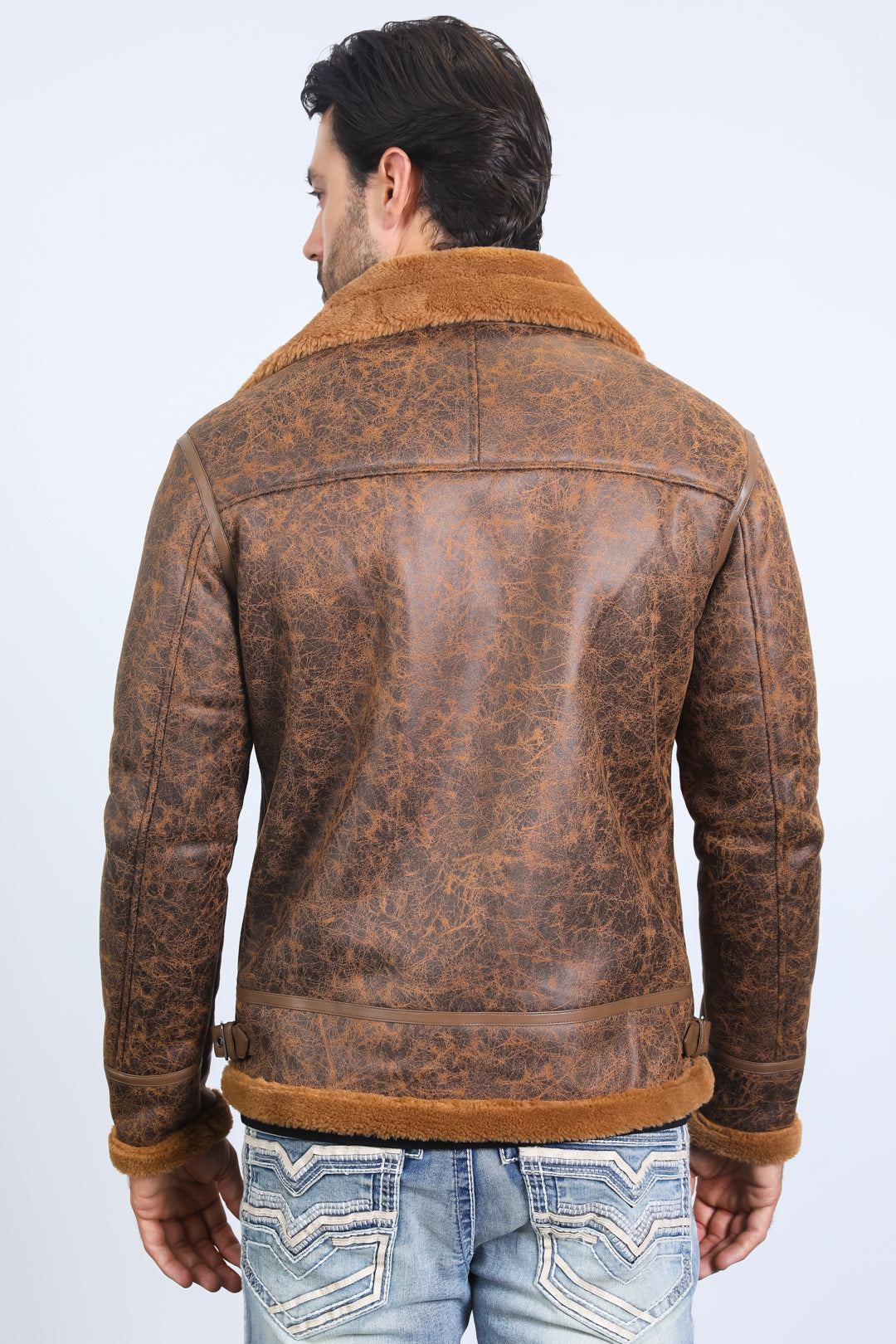 Men's Washed Suede Brown Jacket w/ Faux Shearling-lined