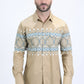 Mens Western Modern Fit Cotton/Spandex Long Sleeve Beige Shirt with Snaps