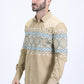 Mens Western Modern Fit Cotton/Spandex Long Sleeve Beige Shirt with Snaps