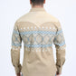 Mens Western Modern Fit Cotton/Spandex Long Sleeve Beige Shirt with Snaps