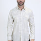 Mens Western Modern Fit Cotton/Spandex Long Sleeve Beige Shirt with Snaps