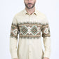 Mens Western Modern Fit Cotton/Spandex Long Sleeve Beige Shirt with Snaps