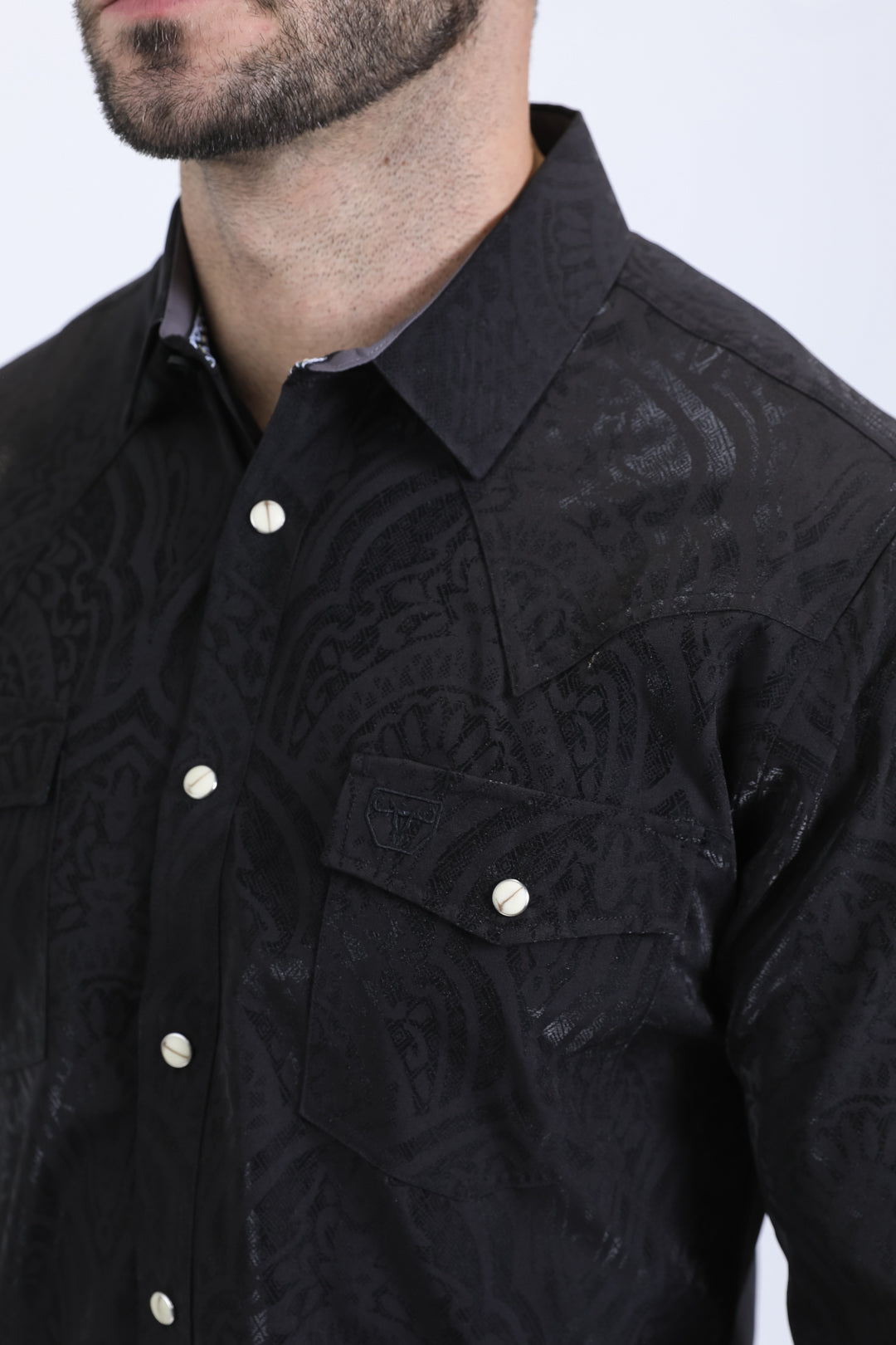 Mens Western Modern Fit Cotton/Spandex Long Sleeve Black Shirt with Snaps