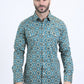 Mens Western Modern Fit Cotton/Spandex Long Sleeve Blue Shirt with Snaps