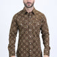 Mens Western Modern Fit Cotton/Spandex Long Sleeve Brown Shirt with Snaps