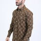 Mens Western Modern Fit Cotton/Spandex Long Sleeve Brown Shirt with Snaps