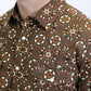 Mens Western Modern Fit Cotton/Spandex Long Sleeve Brown Shirt with Snaps