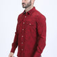 Mens Western Modern Fit Cotton/Spandex Long Sleeve Burgundy Shirt with Snaps