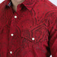 Mens Western Modern Fit Cotton/Spandex Long Sleeve Burgundy Shirt with Snaps