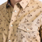 Mens Western Modern Fit Cotton/Spandex Long Sleeve Khaki Shirt with Snaps