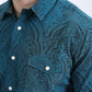 Mens Western Modern Fit Cotton/Spandex Long Sleeve Teal Shirt with Snaps