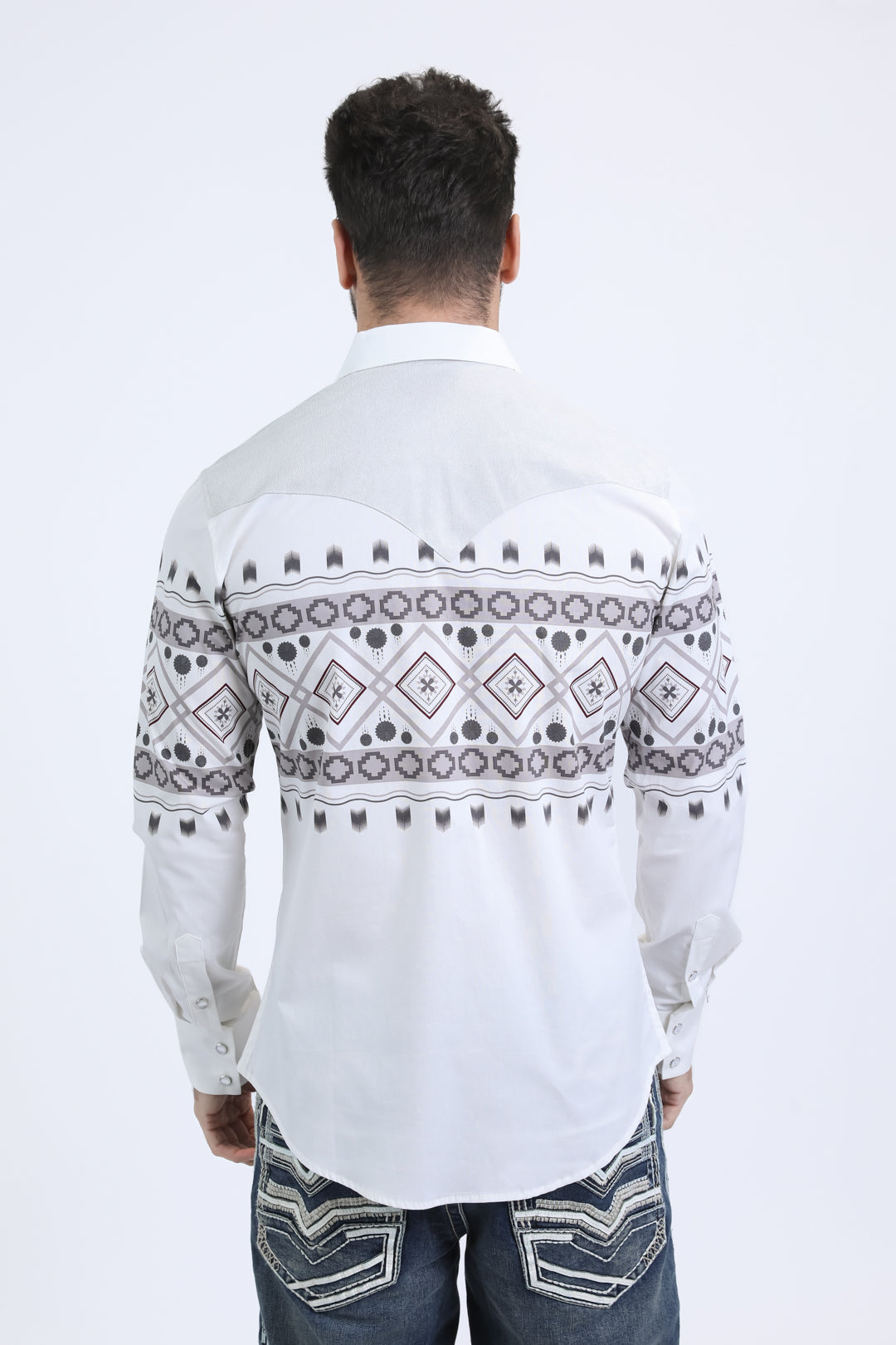 Mens Western Modern Fit Cotton/Spandex Long Sleeve White Shirt with Snaps