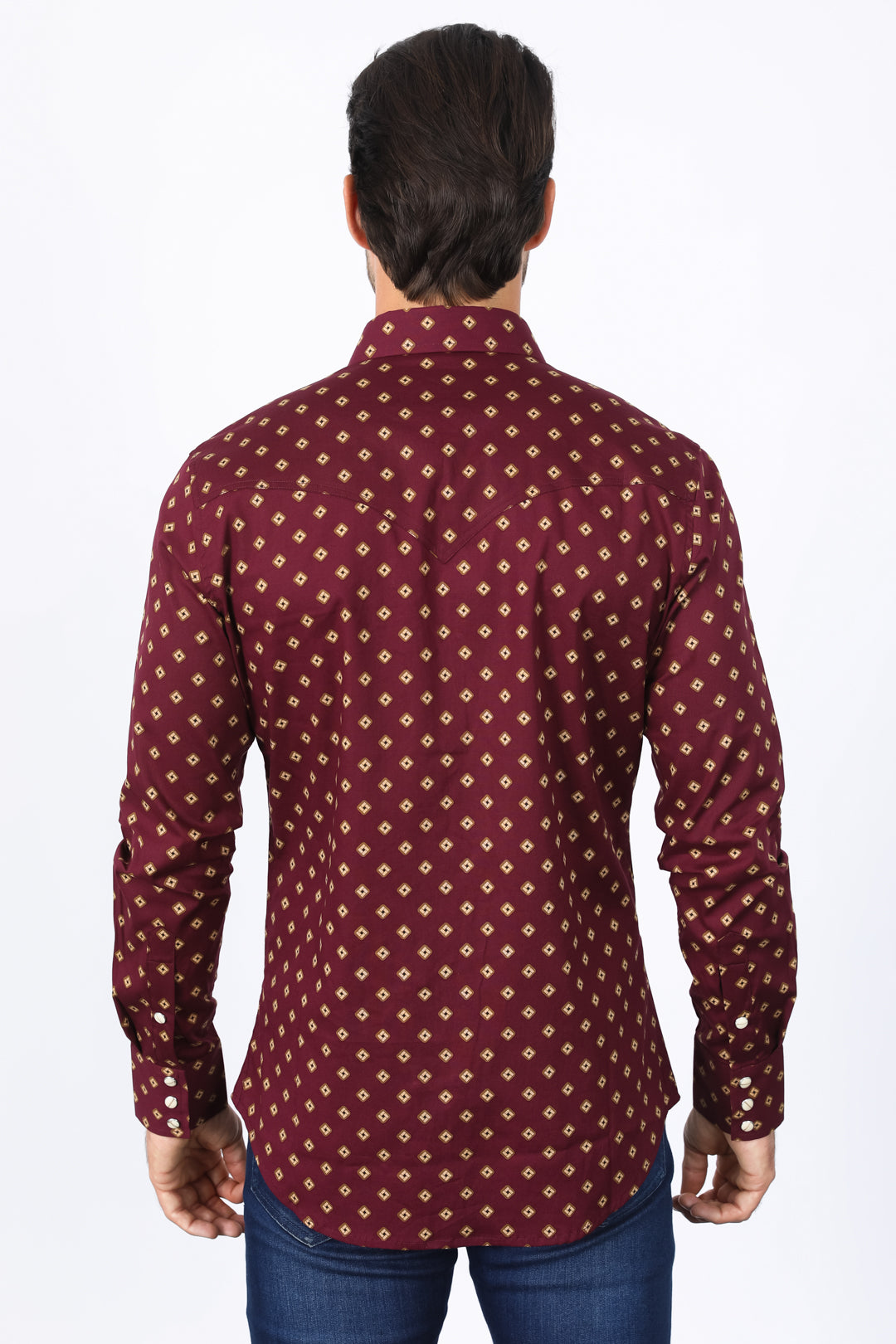 Mens Western Modern Fit Wine Long Sleeve Shirt with Snaps