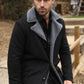 Mens Western-Style Long Faux Suede Black Coat