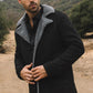 Mens Western-Style Long Faux Suede Black Coat