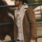 Mens Western-Style Long Faux Suede Brown Coat