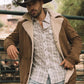 Mens Western-Style Long Faux Suede Brown Coat