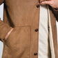 Mens Western-Style Long Faux Suede Brown Coat