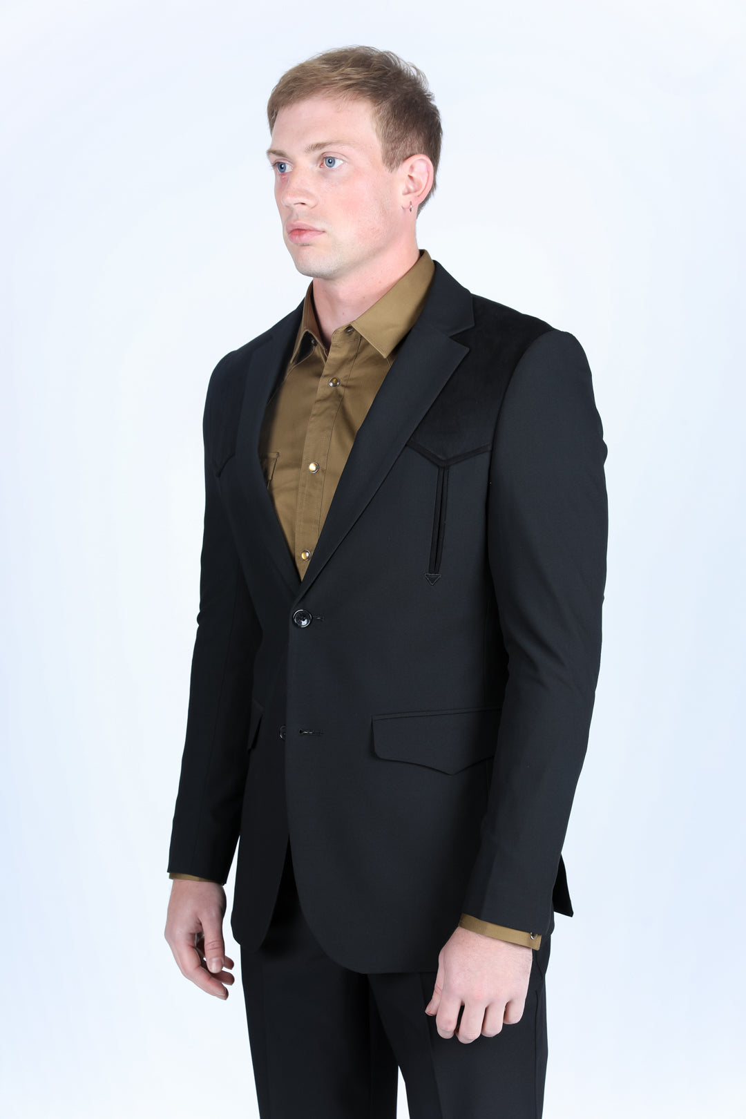 Men's Western Suit Sport Coat with Suede Yokes and Elbow Patches