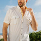 Mens Embroidery Modern Fit Stretch Short Sleeve Shirt