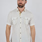 Mens Embroidery Modern Fit Stretch Short Sleeve Shirt