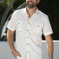 Mens Embroidery Modern Fit Stretch Short Sleeve Shirt