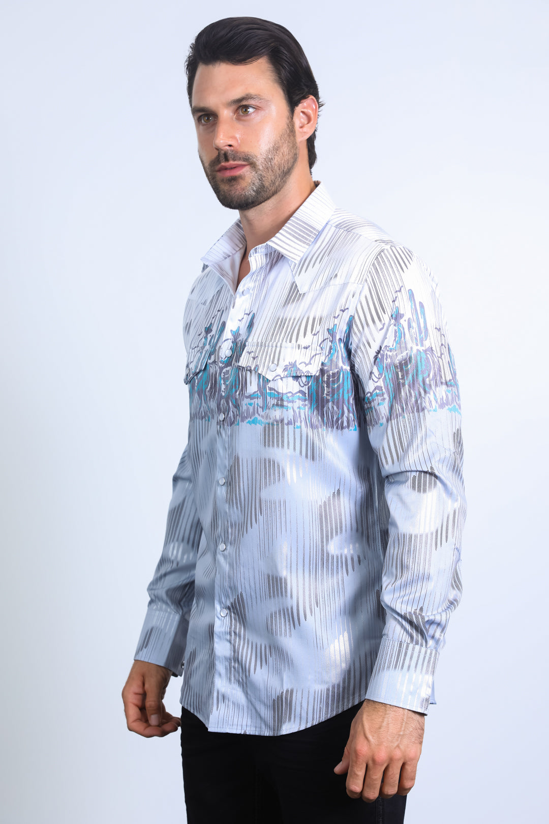 Mens Modern Fit Panoramic Foil Print Shirt - White