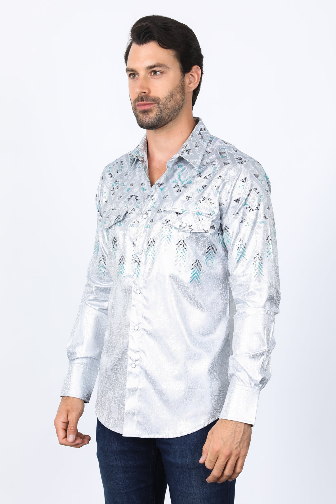 Mens Modern Fit Panoramic Foil Print Shirt - White