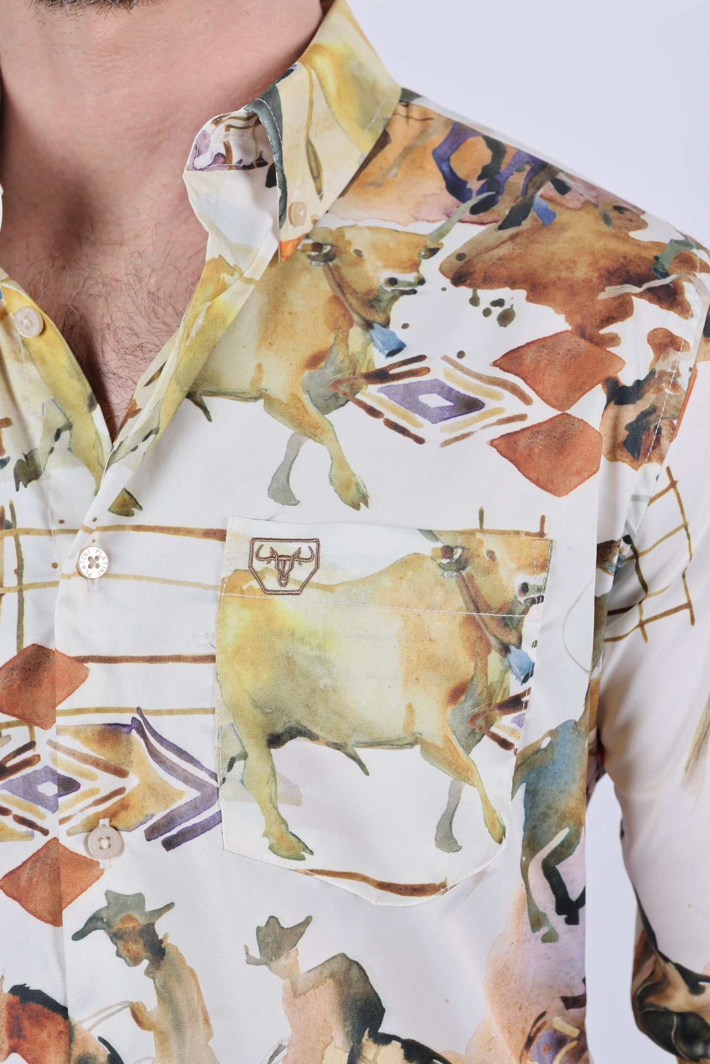 Mens Long Sleeve Modern Fit Stretch Wild Horses Print Shirt