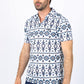 Mens Performance Fabric Modern Fit Stretch Aztec Print White Polo