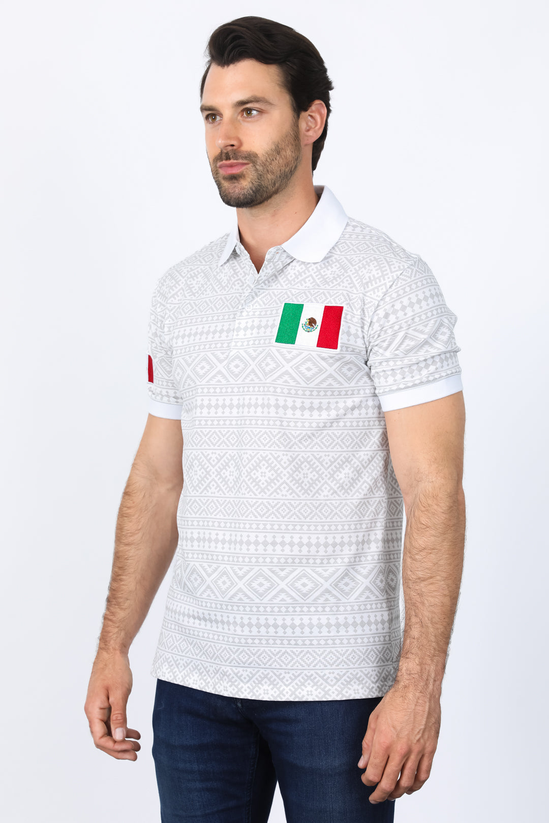 Mens Modern Fit Stretch MEXICO Cotton Polo with Aztec Print