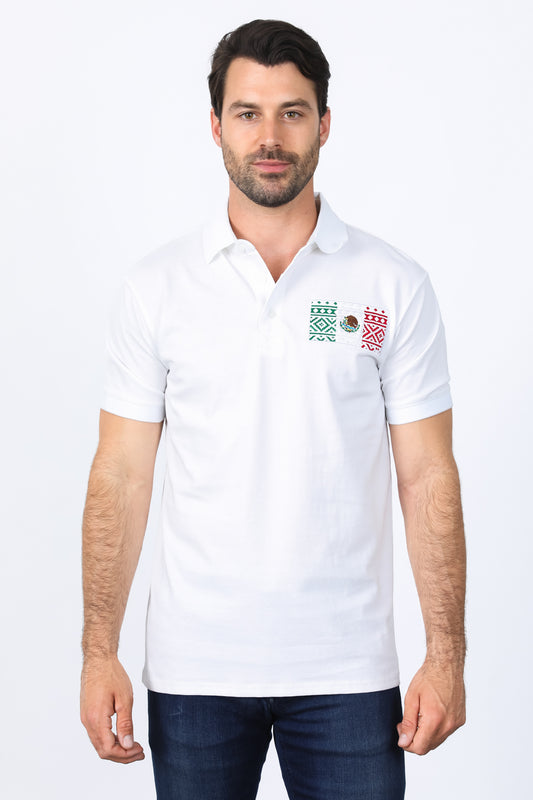 Mens Modern Fit Stretch MEXICO Embroidery Polo