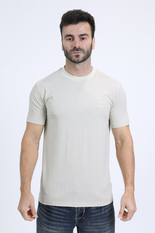 Mens Modern Fit Cotton Stretch Beige T-Shirt