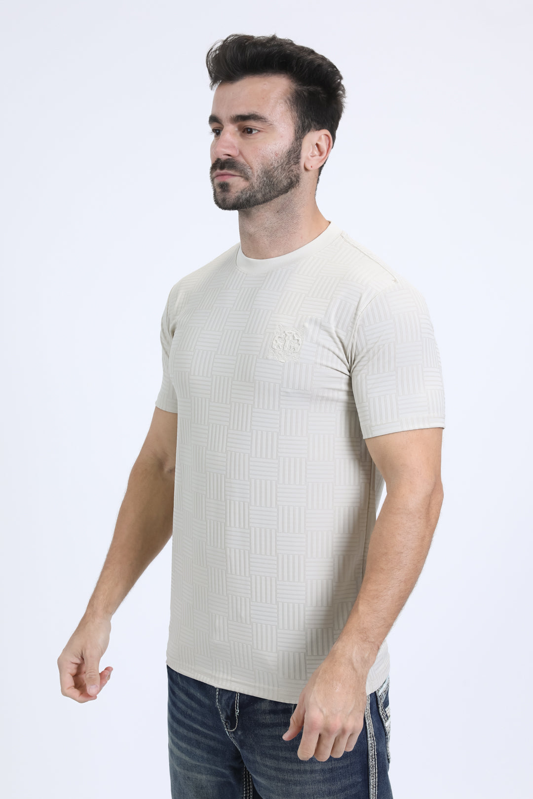 Mens Modern Fit Cotton Stretch Beige T-Shirt