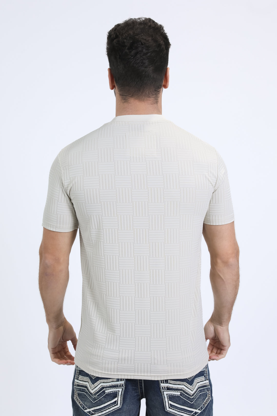 Mens Modern Fit Cotton Stretch Beige T-Shirt